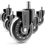 Office Chair Caster Wheels Replacement Rubber Chair Casters (Set of 5), 3 Inch Heavy-Duty Office Chair casters for Hardwood Floors Carpet and Tile Floors Universal fit