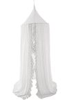 Wonder Space Elegant Kids Bed Canopy - Lace Chiffon Netting with Pom Pom, Princess Girls Fairy Dream Tent, Nursery Room Baby Crib Hanging Curtain Mosquito Net Children Reading Nook Decoration (White)