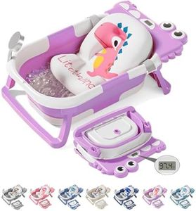 TPN Collapsible Baby Bathtub, Baby Bath Tub with Soft Cushion & Real-Time Thermometer, Baby Bathtub Infant to Toddler Tub (0-36 Months), Portable Newborn Travel Bath Tub