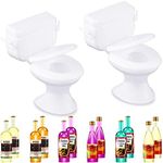 Harrycle 10 Pieces Miniature Wine Bottles with 2 Pieces Mini Toilet Cake Topper Dollhouse Cake Accessories Funny Tiny Toy Set for Boy Girl Party Celebrating Party Favor Birthday Party Cake Decoration