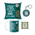 TheYaYaCafe Birthday Gifts for Father for Grandfather with Silver in His Hair and Gold in His Heart Gift Combo Hamper Set of 4 - Mug, Coaster, Cushion Cover, Keychain