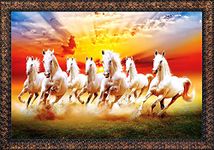 CN RETAILS Beautiful 7 Horse Vastu Wall Painting with Special Effects Sparkle Lamination wood art framed Painting for home décor Synthetic Solid Wooden Frame (Brown, 42cmx58cm) 1420_01