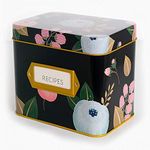 Polite Society Black Floral Recipe Box | 24 Size 4x6 Recipe Cards & 12 Dividers |Black Floral Recipe Tin Perfect for Housewarming, Easter
