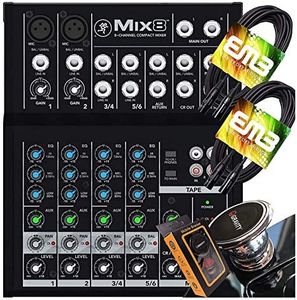 Mackie Mix8 8-Channel Compact Mixer with Pair of EMB XLR Cable and Gravity Magnet Phone Holder Bundle (2)