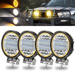 KaiDengZhe 4PCS 72W LED Spot Light Bar, Off Road LED Work Light with 4.5" Amber Strobe Halo Ring Off Road Pods Spot Flood Combo Light Off Road Driving Fog Light 12V-36V for Motorcycle SUV Boat Truck