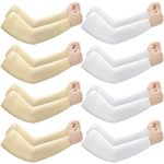 Janmercy 8 Pairs Elderly Skin Thin Protector Sleeves Bruise Abrasions Protective Arm Sleeve, White, Beige, Medium