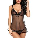 Sexy For Women Lingerie For Sex Ice Silk Suspenders Sexy Nightdress With Transparent Thong Suspenders Nightdress Pajamas Cross Dressing Black M