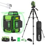 Huepar 360° Laser Level with Tripod, Self-Leveling & Rechargeable, Pulse Mode for Outdoor Use, Hard Carrying Case, Glasses, Target Plate, 50" Tripod for Construction & Home Renovation