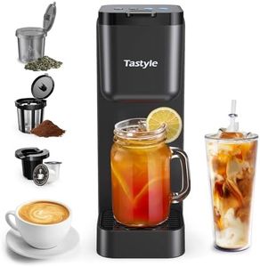 Tastyle Coffee and Tea Maker with 4 Brew Styles, 3 in 1 Single Serve Brewer for K Cup, Grounds & Tea, Small Coffee Maker for Home, Office, Dorm or RV, Black