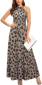 STYLEWORD Women's Summer Fashion 2026 Beach Sleeveless Leopard Print Tropical Maxi Long Halter Dress Spring Clothes(Floral 23,XL)