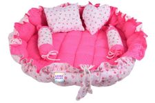 Adore Stuff New Born Baby Cotton Heart Shaped Super Soft Bed Mattress with Pillow Bedding Set Gift for New Born Boys/Girls Below 1 Year (Pink)