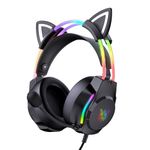 Gaming Headset with Microphone, Cat Ears Headphones for PC/PS4/PS5/Switch, RGB Backlight & Virtual Surround Sound, Lightweight Over Ear Headphones with Auto-Adjustable Headband