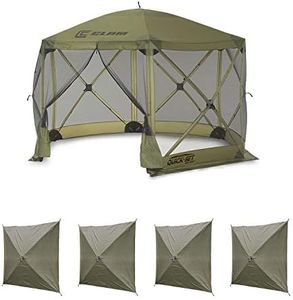 CLAM Quick Set Escape 12 x 12 Foot Portable Pop Up Outdoor Camping Gazebo Canopy Shelter Tent with Carry Bag and Wind Panels (4 Pack), Green