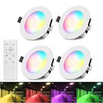 GEYUEYA Home 4 x Bluetooth Recessed LED Ceiling Spotlights WiFi 9W RGBW + CCT Dimmable, 700LM,230V for Living Room, Bedroom, APP Control, Round Recessed LED Downlight with Remote Control