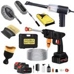 DADLM® 7 Item Cordless Car Accessories Combo Pressure Washer Gun (Double Battery) | Long Handle/Small Car Duster | Car Shaped Cleaning Cloth|Scratch & Lint Free, Pollen Removing