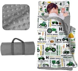 Custom Toddler Nap Mat for Preschool - Personalized Name Kids Nap Mats for Daycare Kindergarten Boys Sleeping Bag with Pillow Blanket Set, Thick Padded Easy Roll Up Green Tractor