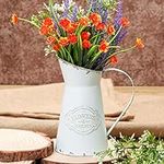 Belle Vous Rustic White Metal Flower Pitcher Vase - D11.3 x H20cm / 4.45 x 7.87 Inches - Galvanized Vintage Shabby Chic Farmhouse Milk Jugs - Decorative Jug for Home/Wedding Decor & Garden Flowers