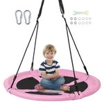 COSTWAY Saucer Tree Swing, 40 Inch/100cm Round Nest Swings with Adjustable Hanging Ropes, 900D Waterproof Oxford Fabric Swing Set for Backyard Playground Garden (Pink)