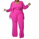 Women's Plus Size 3 Piece Sets Outfit Tracksuit Crop Top Blazer Jacket and Wide Leg Long Pants Jumpsuit Romper Suits, Pink, XX-Large