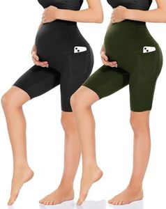 HIGHDAYS Maternity Shorts Over Belly with Pockets - 8" Women's Pregnancy Biker Shorts for Yoga Active Workout Athletic