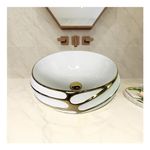 MEJE 45x40cm Above Counter Art Basin Oval Embossed Pattern with Gold Trim Design, Countertop Bathroom Vessel Sink, Porcelain Ceramic Vanity Sink (Include pop up Drain)