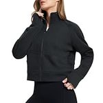 BALEAF Women's Full-Zip Up Hoodies Jacket Fleece Cropped Oversized Sweatshirts Casual Cotton Long Sleeve Tops with Thumb Hole, B-black-no Hood, Large