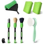 YeewayVeh Car Interior Detailing Set, 7PCS Soft & Scratch-Free Deep Cleanning Brushes, Tire Dressing Applicator and Microfiber Cloth for Car Interior Seats & Leather Car Wash Kit, Green