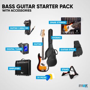 MAX Beginner Bass Guitar – Sunburst Electric 4-String