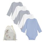 bistyle Baby Bodysuits Vests I Organic Cotton Long Sleeve Bodysuit for Boys and Girls Newborn Pack of 5 I Infant Toddlers Bodysuit in Cloth Bag