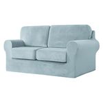 SYLC Sofa Cover with Separate Seat Cushions and Backrests Stretch Velvet Sofa Slipcover Couch Covers Furniture Protector Split Combined (Light blue,2 Seat Set 5 PCS)