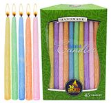 Dripless Chanukah Candles Standard Size - Frosted Multi Colored Hanukkah Candles Fits Most Menorahs - Premium Quality Wax - 45 Count for All 8 Nights of Hanukkah - by Ner Mitzvah