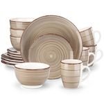 vancasso, Series Bella, Ceramic Dinnerware Set, 16 pieces Set of 4 Stoneware Dinner Set with Dinner Plates, Salad Plates, Bowls, Mugs, Microwave Dishwasher Safe - Cream