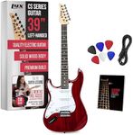 LyxPro CS 39” Left Hand Electric Guitar Kit for Beginner, Intermediate & Pro Players with Guitar, Amp Cable, 6 Picks & Learner’s Guide, Solid Wood Body, Volume/Tone Controls, 5-Way Pickup - Red