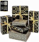 ZCOINS 4 Sheets 70 x 50CM Black Gold Foil Star Geometric Patterns Wrapping Paper and Hanging Tags for Men Christmas, Birthday, Wedding, Bridal Shower, Retire, Graduation, Fathers Day