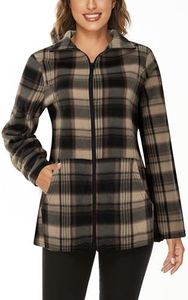 Hibelle Women's Outdoor Full-Zip Thermal Fleece Jacket with Pockets, Plaid Brown, Medium