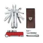 VICTORINOX Multi Tool Swiss Tool Spirit X Plus Ratchet, 36 Functions, Swiss Made, Multi Tool with Locking Blade, incl. Leather Case, Silver