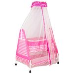 Kiddery Aurora | Baby Cradle | Mosquito Protection Net | Comfortable Jhula Bed for New Born Baby | All Wheel Lock | Palna | Uyyala | Girls | 0-8 Months | Pink