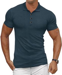 Gnvviwl Men's Casual Polo Shirts Classic Button Basic Short Sleeve Waffle Solid Fit Golf Tees Stylish Tops Navy