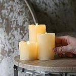 Festive Lights 3 Pack Cream Pillar Candles - Battery Operated Real Wax Flickering Flame - 3 x Warm White LED Indoor Christmas Home Event Decoration