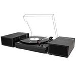 LP&No.1 Record Player with External Speakers, 3 Speed Vintage Belt-Drive Vinyl Turntable with Wireless Playback & Auto-Stop ��（Black）