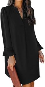 JOCAFIYE Robe de chemise à volants pour femme, col en V, couleur unie, style décontracté, taille S à XXL, Q1 noir, XL