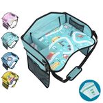 Amoilly Kids Travel Tray for Toddler Car Seat, Lap Travel Tray for Car Airplane, Car Trays for Kids Roadtrip Essentials with 15PC Trash Bag (Car Blue)