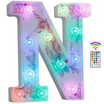 Unicorn Light Up Letters, LED Letter Lights 18 Color Changing Diamond Alphabet Sign Unicorn Gifts for Girls Women Party Birthday Decorations Remote Night Light Christmas Valentine Wall Table Decor - N