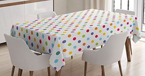 Abstract Tablecloth by Ambesonne, Colorful Polka Dots Round Circular Vintage Fashion Trendy Girls Feminine Baby Design, Dining Room Kitchen Rectangular Table Cover, 52W X 70L Inches, Multi