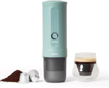 OutIn Nano 2 Portable Electric Espresso Machine, Travel Coffee Maker | Fast Self-Heating, 45W USB-C Fast Charging for Ground Coffee & NS Capsules, for Camping, RV, Hiking & Office, Canyon Green