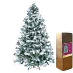 SHATCHI 6Ft/180CM Pre-Lit Lapland Fir Artificial Green Christmas Tree Snow Flocked PE PVC Mixed Tips Hinged Branches Bushy Xmas Home Snowy Decorations, White LEDs and Metal Stand