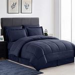 Sweet Home Collection 8 Piece Comforter Set Bag with Greek Key Design, Bed Sheets, 2 Pillowcases, 2 Shams Down Alternative All Season Warmth, Queen, Navy