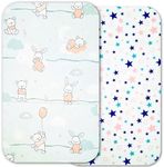 Selemavi Next to Me Crib Sheets – 2pcs Crib Baby Sheet Set 100% Organic Cotton Fitted Crib Sheets for Bedside Cribs – Made in Europe (83x50cm, Cute Animals&Stars Pink)