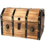 Vintiquewise Large Wooden Decorative Lion Rings Pirate Trunk with Lockable Latch and Lock, Natural, QI003319L