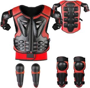 Youth Dirt Bike Gear, JUSTDOLIFE 5 PCS Motorcycle Armbor Protection Jacket, Kids Motorcycle Armor with Knee Pads Elbow Pads Chest Protector Racing for Outdoor Sports (Red)